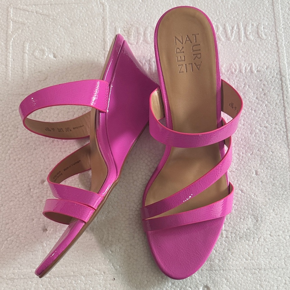 Naturalizer Hot Pink Patent Multi-Strap Wedge Mules